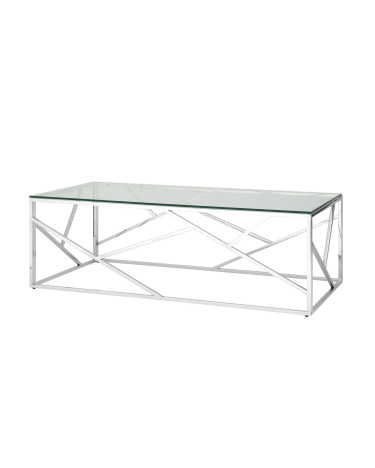 Журнальный стол Stool group АРТ ДЕКО,  120х60, прозрачное стекло, сталь серебро