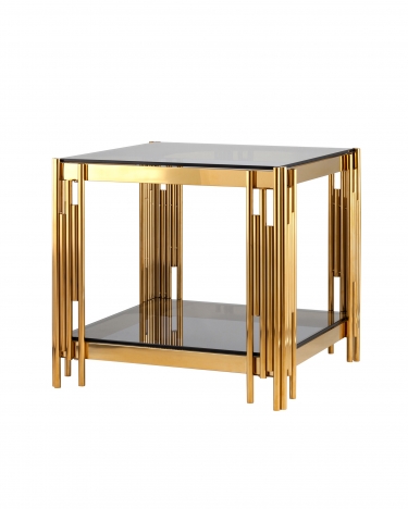 Журнальный столик Stool group ГЭТСБИ, 55*55, стекло smoke, сталь золото