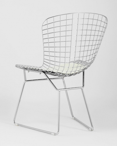 Стул обеденный Bertoia с белой подушкой из экокожи