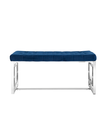 Банкетка-скамейка Stool group БРУКЛИН, вельвет синий, сталь серебро