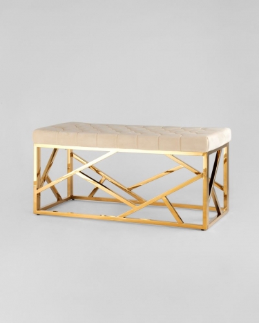 Банкетка-скамейка Stool group АРТ ДЕКО, вельвет бежевый, сталь золото
