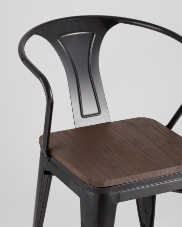 Стул с подлокотниками Tolix Arm Wood Черный