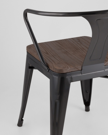 Стул с подлокотниками Tolix Arm Wood Черный