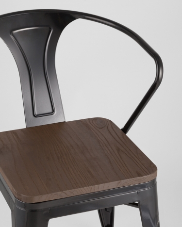 Стул с подлокотниками Tolix Arm Wood Черный