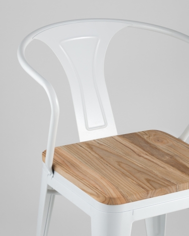 Стул с подлокотниками Tolix Arm Wood Белый