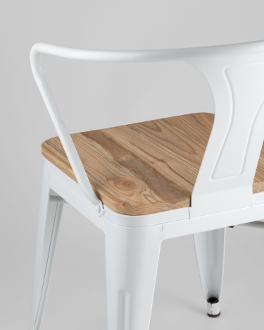 Стул с подлокотниками Tolix Arm Wood Белый