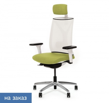 Кресло с подголовником DION W Mesh W 870 1DW alum Kiton 08 headrest Зеленый Белый Хром