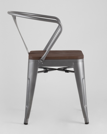 Стул Tolix Arm Wood с подлокотниками Серебристый