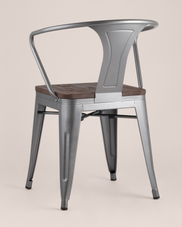 Стул Tolix Arm Wood с подлокотниками Серебристый