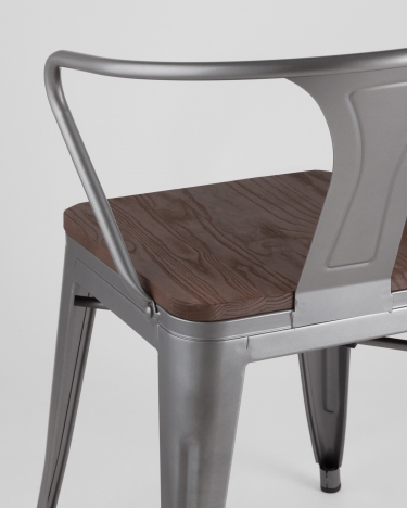 Стул Tolix Arm Wood с подлокотниками Серебристый
