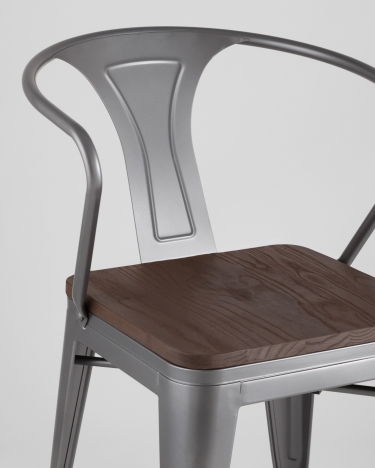 Стул Tolix Arm Wood с подлокотниками Серебристый
