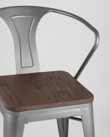 Стул Tolix Arm Wood с подлокотниками Серебристый