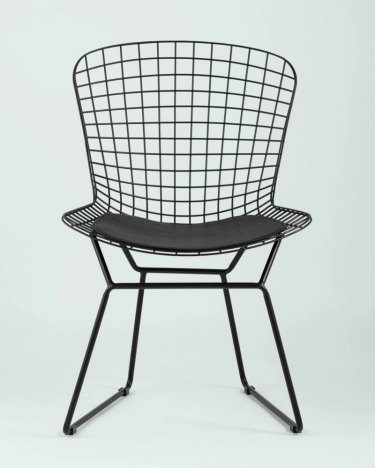 Стул обеденный Bertoia Черный с черной подушкой из экокожи