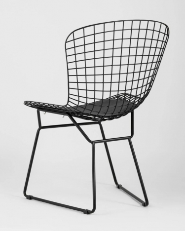 Стул обеденный Bertoia Черный с черной подушкой из экокожи