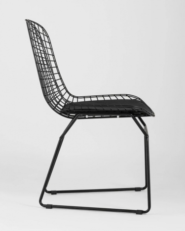 Стул обеденный Bertoia Черный с черной подушкой из экокожи
