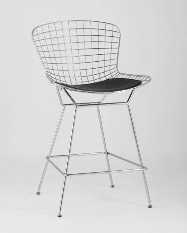 Стул полубарный с низкой спинкой Bertoia хром Черный