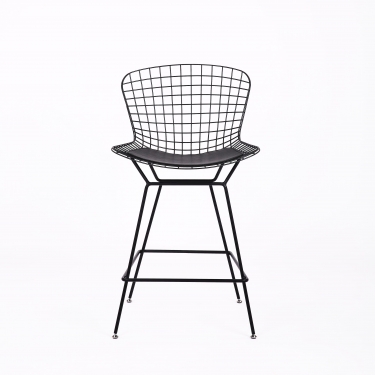 Стул полубарный с низкой спинкой Bertoia Черный с черной подушкой