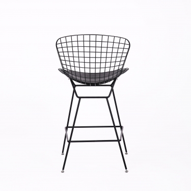 Стул полубарный с низкой спинкой Bertoia Черный с черной подушкой