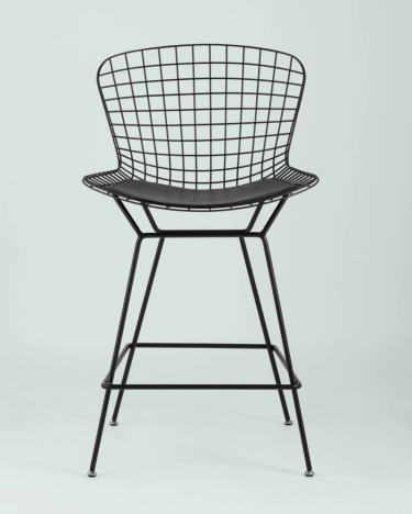 Стул полубарный с низкой спинкой Bertoia Черный с черной подушкой