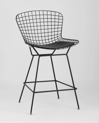 Стул полубарный с низкой спинкой Bertoia Черный с черной подушкой