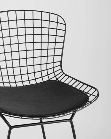 Стул полубарный с низкой спинкой Bertoia Черный с черной подушкой