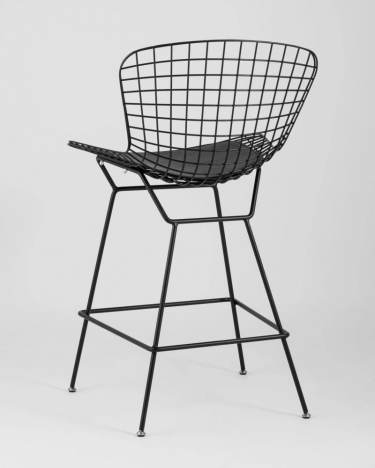 Стул полубарный с низкой спинкой Bertoia Черный с черной подушкой