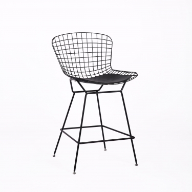 Стул полубарный с низкой спинкой Bertoia Черный с черной подушкой