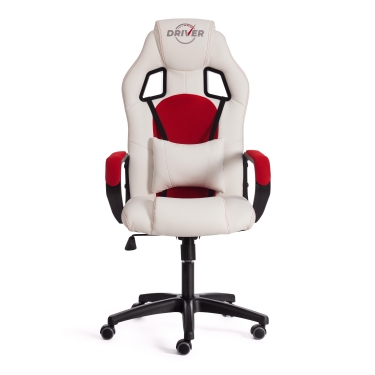 Кресло DRIVER 22 кож/зам/ткань, белый/красный, 36-01/TW-08