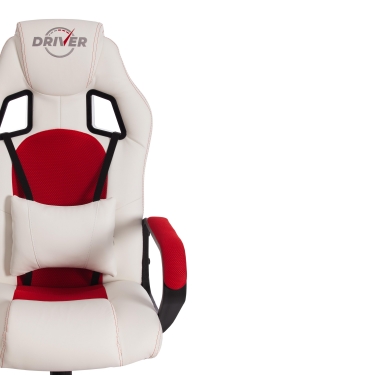 Кресло DRIVER 22 кож/зам/ткань, белый/красный, 36-01/TW-08