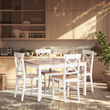 Обеденный комплект Tetchair Хадсон / Hudson Dining Set mod.0103, White (Белый) / Natural (натуральный)