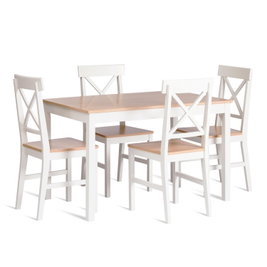 Обеденный комплект Tetchair Хадсон / Hudson Dining Set mod.0103, White (Белый) / Natural (натуральный)