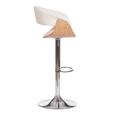 Барный Tetchair стул VIMTA mod.4021S металл/дерево/экокожа, 60х51х91,5-112,5 см, высота сиденья 61,5-82,5 см, белый/натуральный/хром