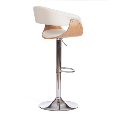 Барный Tetchair стул VIMTA mod.4021S металл/дерево/экокожа, 60х51х91,5-112,5 см, высота сиденья 61,5-82,5 см, белый/натуральный/хром