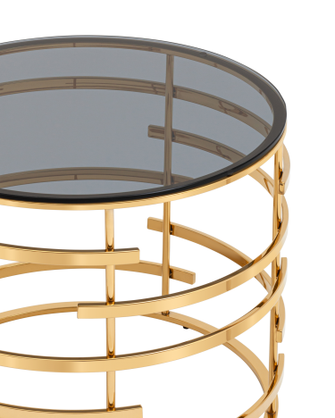 Журнальный столик  Stool group Инфлюэнс 60*60, стекло smoke, сталь золото