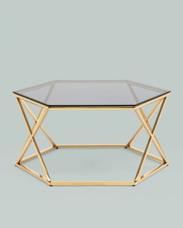 Журнальный столик Stool group Круз 93*80, стекло smoke, сталь золото