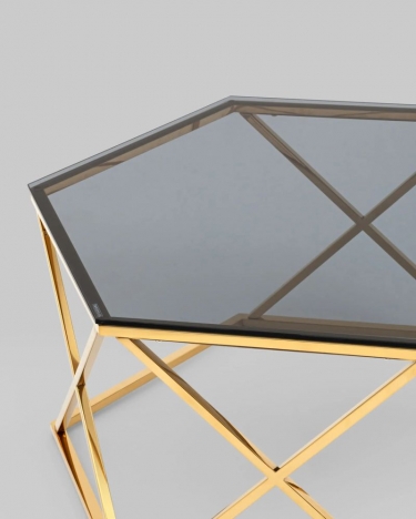 Журнальный столик Stool group Круз 93*80, стекло smoke, сталь золото