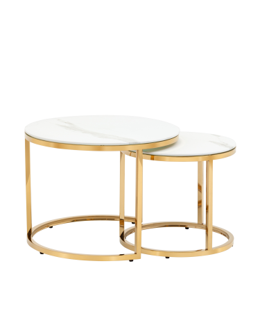 Набор журнальных столиков Stool group Селена  60 и 45 см, стекло белый мрамор, сталь золото