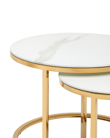 Набор журнальных столиков Stool group Селена  60 и 45 см, стекло белый мрамор, сталь золото