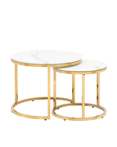 Набор журнальных столиков Stool group Селена  60 и 45 см, стекло белый мрамор, сталь золото