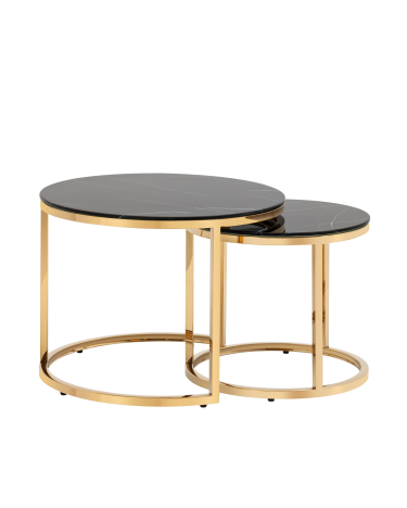 Набор журнальных столиков Stool group Селена  60 и 45 см, стекло черный мрамор, сталь золото