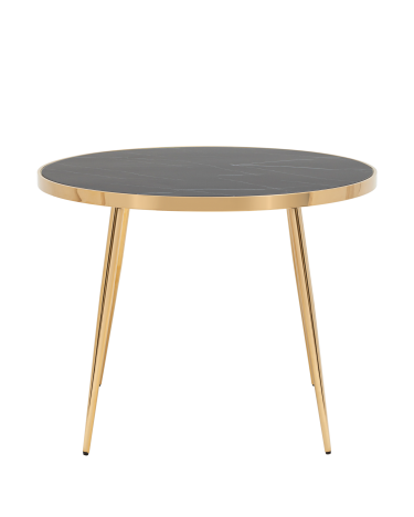 Стол обеденный Stool group Гелиос 100х100, стекло черный мрамор, сталь золото