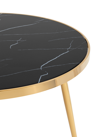 Стол обеденный Stool group Гелиос 100х100, стекло черный мрамор, сталь золото