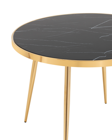 Стол обеденный Stool group Гелиос 100х100, стекло черный мрамор, сталь золото