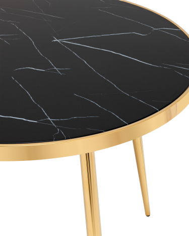 Стол обеденный Stool group Гелиос 100х100, стекло черный мрамор, сталь золото