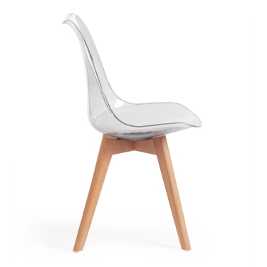Стул TULIP mod. 73 дерево/пластик/ПУ, 53 х 49 х 83 см , прозрачный/Transparent, подушка белая/Cushion whit