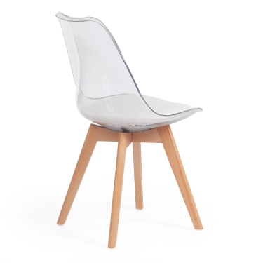 Стул TULIP mod. 73 дерево/пластик/ПУ, 53 х 49 х 83 см , прозрачный/Transparent, подушка белая/Cushion whit
