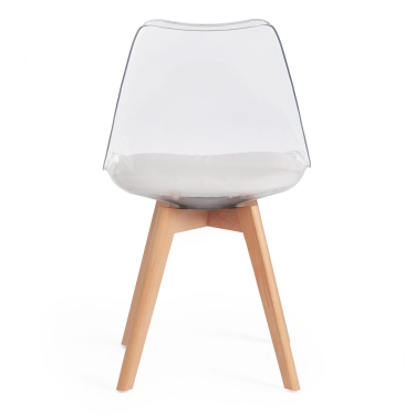 Стул TULIP mod. 73 дерево/пластик/ПУ, 53 х 49 х 83 см , прозрачный/Transparent, подушка белая/Cushion whit