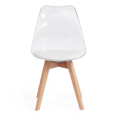 Стул TULIP mod. 73 дерево/пластик/ПУ, 53 х 49 х 83 см , прозрачный/Transparent, подушка белая/Cushion whit