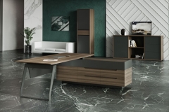 Стол руководителя на опорной тумбе QUARTZ QZ.0101.BW+QZ.0201.BW.GF.R правый
