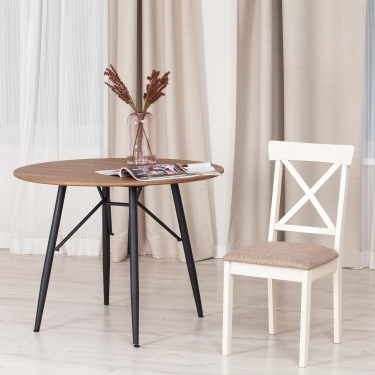 Стул Tetchair Гольфи 2 / Гольфи Джуниор (Golfi Junior),  Дерево гевея Ivory White, ткань коричнево-золотая
